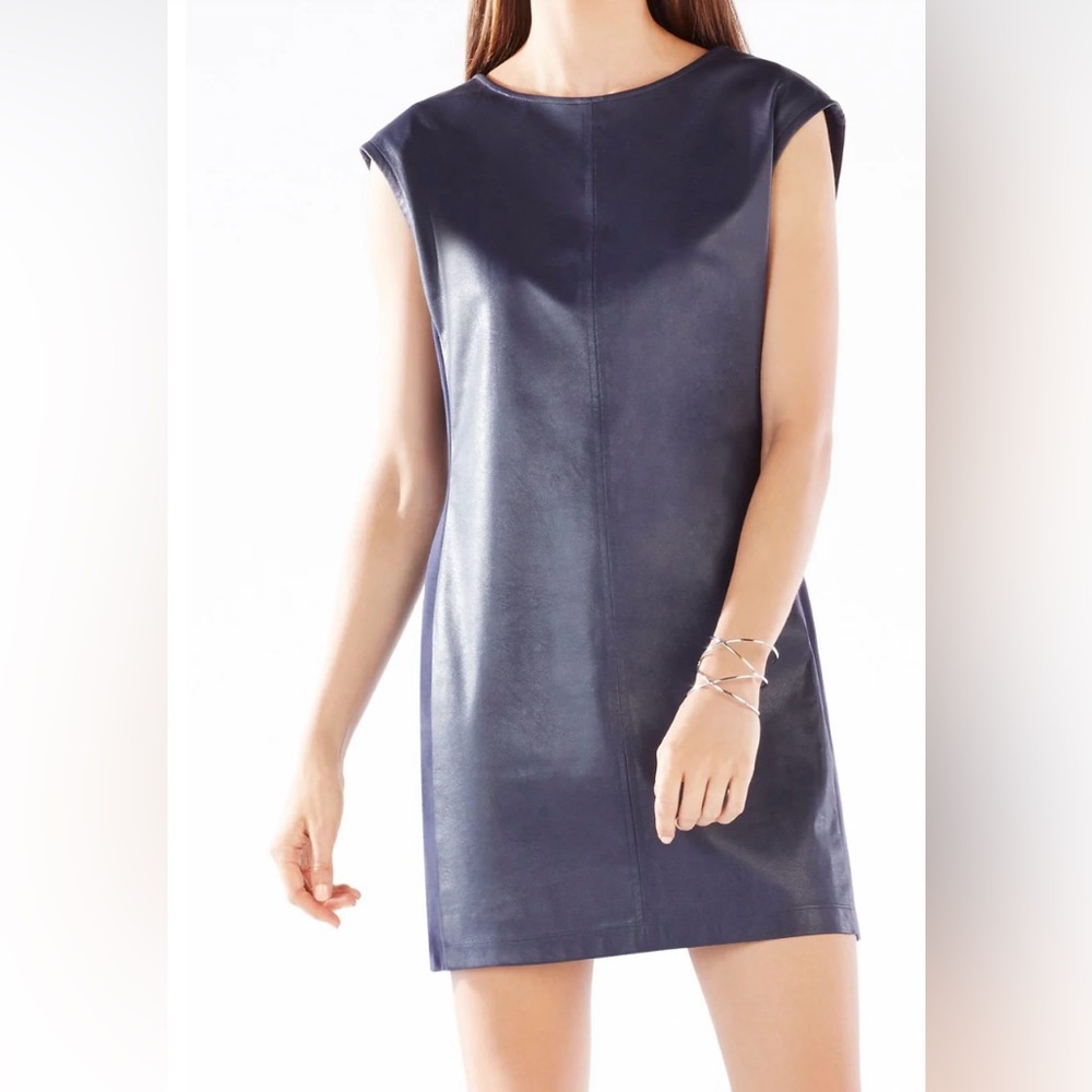 #82 BCBG KARLEE FAUX
LEATHER SHIFT DRESS